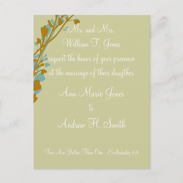 Christian Wedding Invitation Carmel and Blue Postcard (Front)