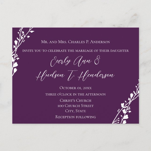 Christian Wedding Invitation Deep Grape Postcard (Front)