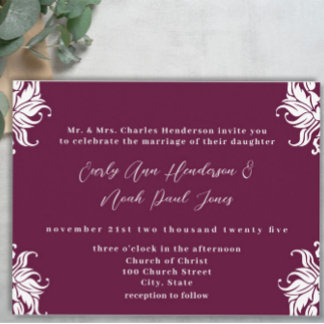 Christian Wedding Invitation Deep Plum Postcard