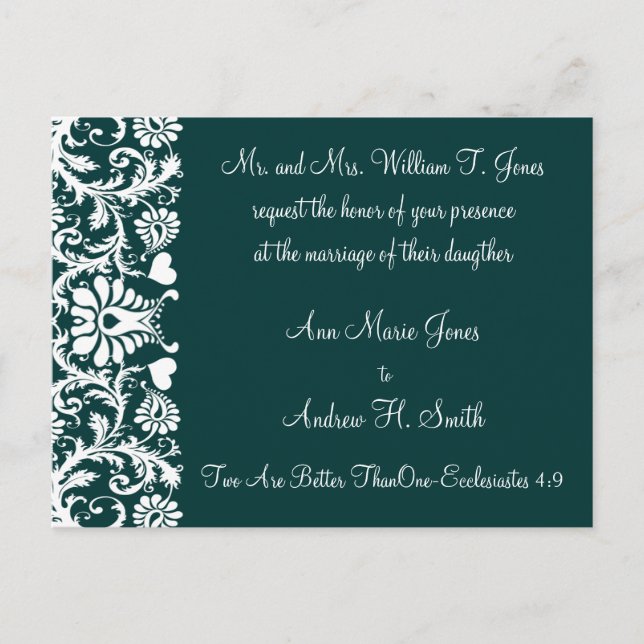 Christian Wedding Invitation Deep Teal Postcard (Front)