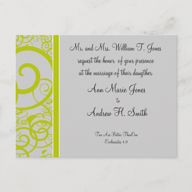 Christian Wedding Invitation Lime & A Little Dust Postcard (Front)