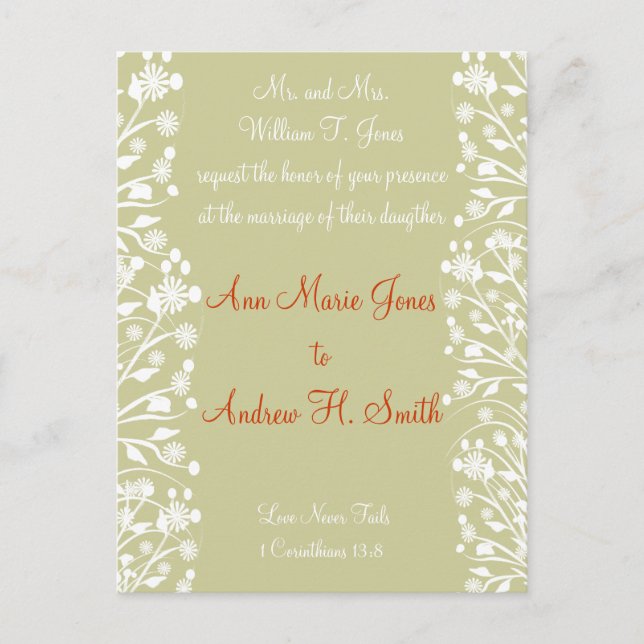 Christian Wedding Invitation Orange White Taupe (Front)