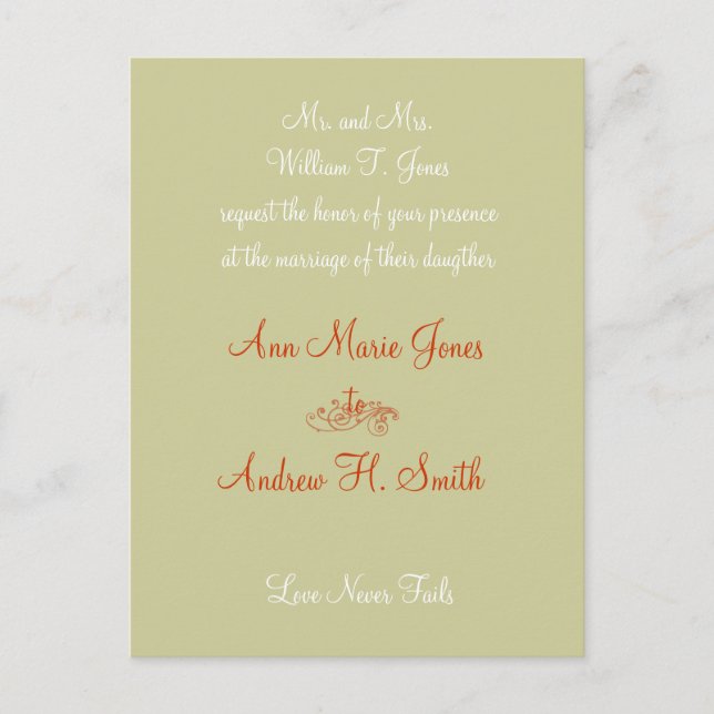 Christian Wedding Invitation Orange White Taupe (Front)