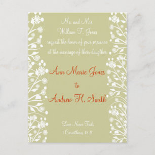 Christian Wedding Invitation Orange White Taupe Postcard