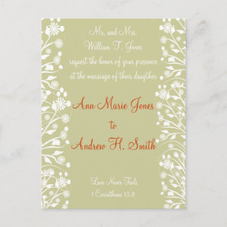 Christian Wedding Invitation Orange White Taupe Postcard