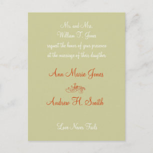 Christian Wedding Invitation Orange White Taupe Postcard