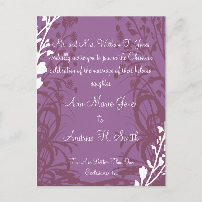 Christian Wedding Invitation Purple Elegance (Front)