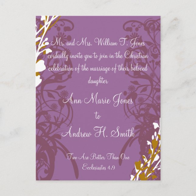 Christian Wedding Invitation Purple Elegance (Front)