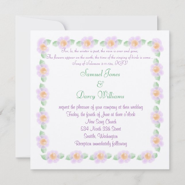 Christian Wedding Invitation - Purple flowers (Front)