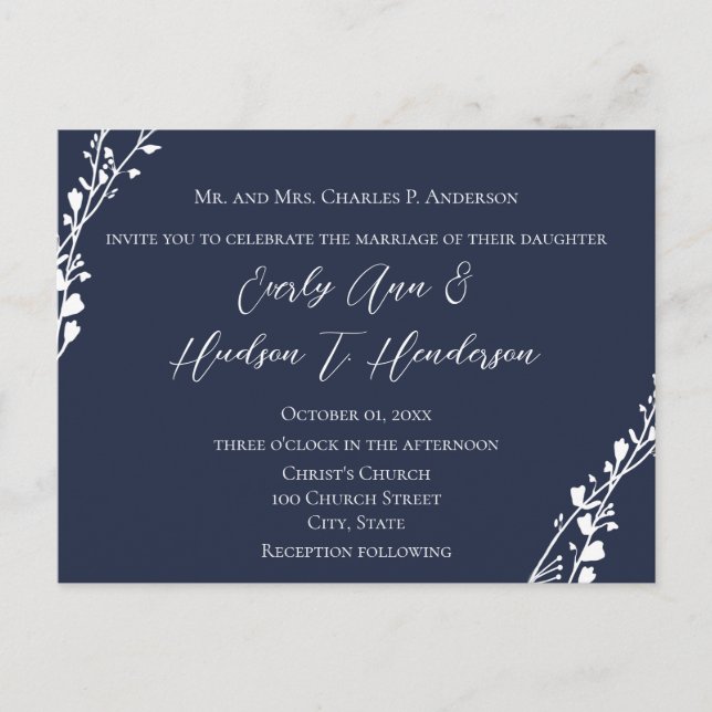 Christian Wedding Invitation Rich Deep Blueberry (Front)