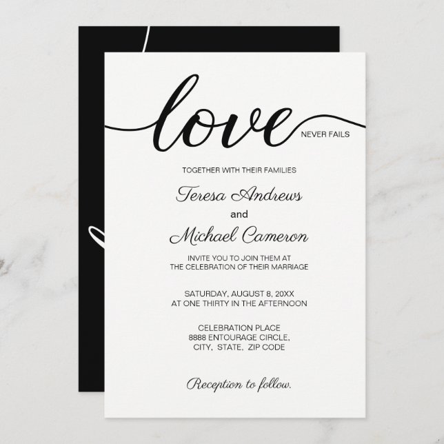 Christian Wedding Love Never Fails Invitation (Front/Back)