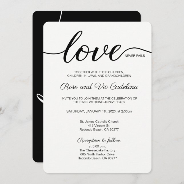 Christian Wedding Love Never Fails Invitation (Front/Back)