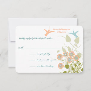 Christian Wedding Lovebird Hummingbird Floral RSVP Card
