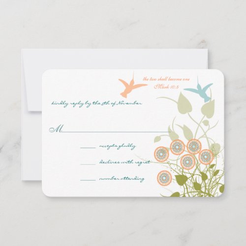 Christian Wedding Lovebird Hummingbird Floral RSVP Card