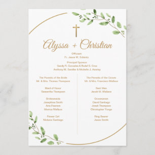Christian Wedding Party Greenery Gold Cross Program