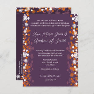 Christian Wedding Purple Terracotta Floral Blooms Announcement Postcard