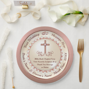 Christian Wedding Reception Ideas, Rose Gold Paper Plates