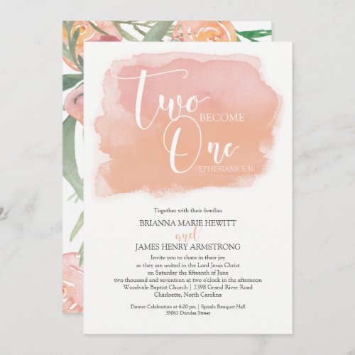 Christian Wedding Watercolor Floral and Coral Invitation