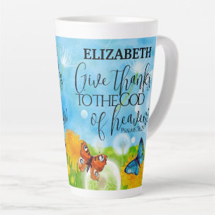 Christian Whimsical Floral Give Thanks Bible Verse Latte Mug