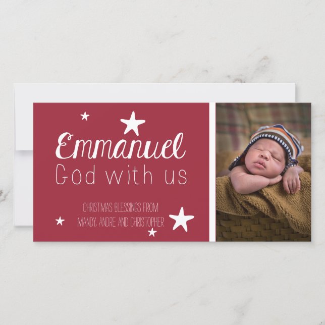 Christian Whimsical Stars Photo Christmas Card (Front)