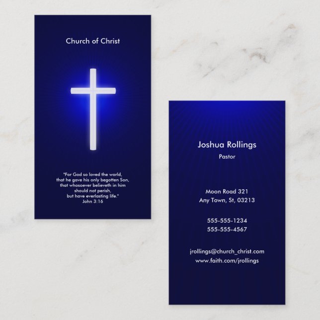Christian White Cross | Dark Blue Business Card (Front/Back)