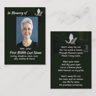 Christian White Egret Bird Memorial Keepsake  Business Card