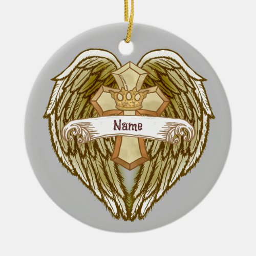 Christian Wings Cross Crown custom name ornament