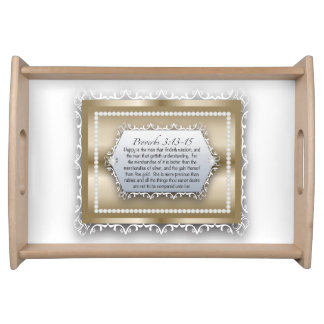 Christian Wisdom Gold Bible Quote Proverbs 3:13 Serving Tray