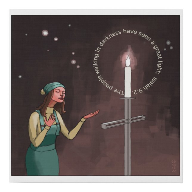 Christian Woman Worshipping By Candle Light Faux Canvas Print (Front)