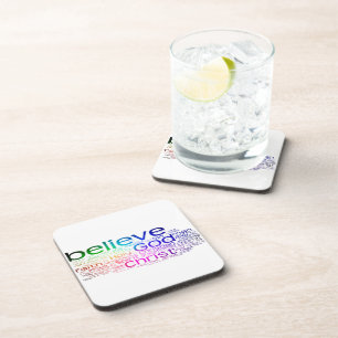 Christian word cloud beverage coaster