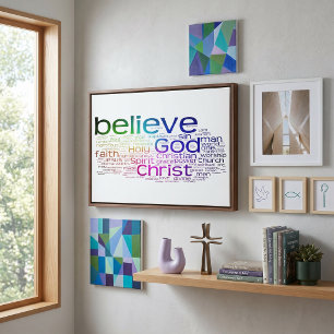 Christian word cloud faux canvas print