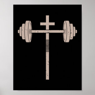 Christian Workout Dumbbell Cross Barbell Gym Jesus Poster