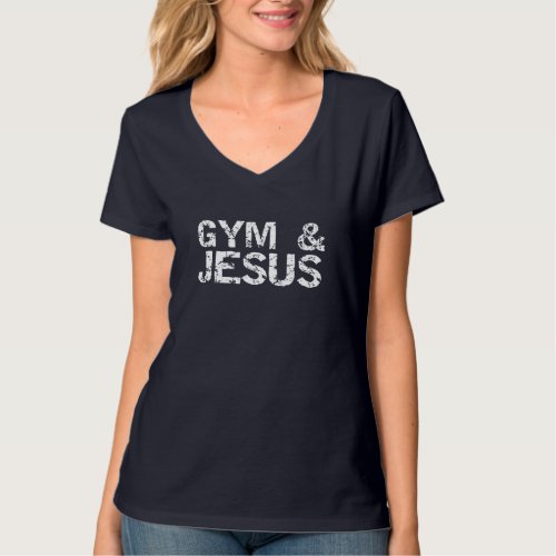 Christian Workout Gift for Men Distressed Gym and  T_Shirt