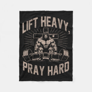 Christian Workout Lift Heavy Pray Hard Jesus Gym F Fleece Blanket