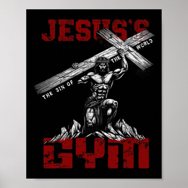 Christian Workout Tee Jesus's Gym Bodybuilder Moti Poster (Front)
