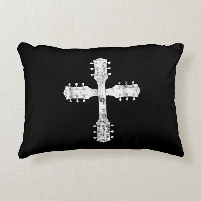 christian worship team guitar cross accent pillow (Front)
