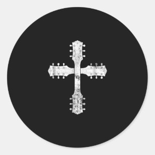 christian worship team guitar cross classic round sticker