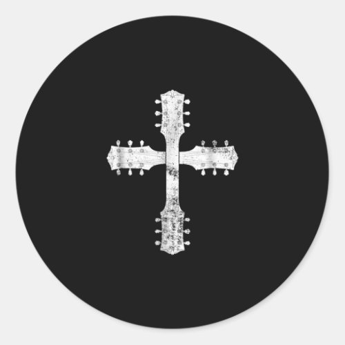 christian worship team guitar cross classic round sticker