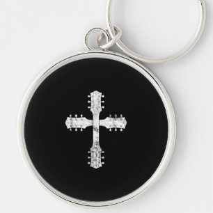 christian worship team guitar cross keychain