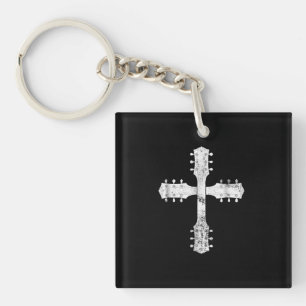 christian worship team guitar cross keychain