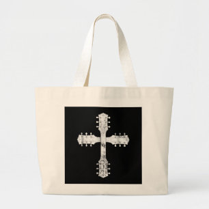 christian worship team guitar cross large tote bag