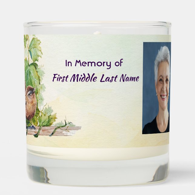 Christian Wren Bird Vineyard Memorial Keepsake Scented Candle (Front)