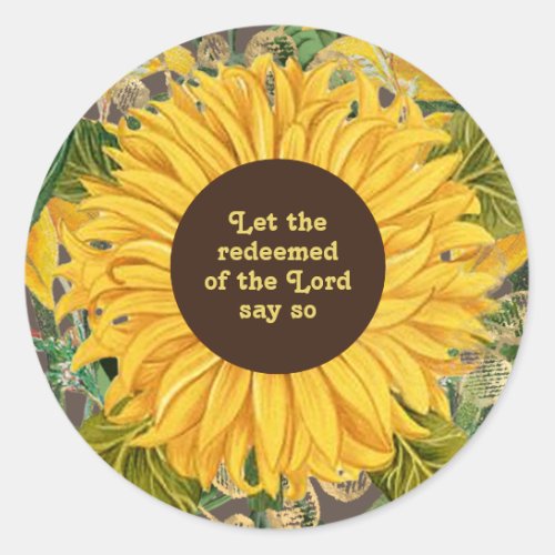 Christian Yellow Sunflower Redeemed of Lord Classic Round Sticker