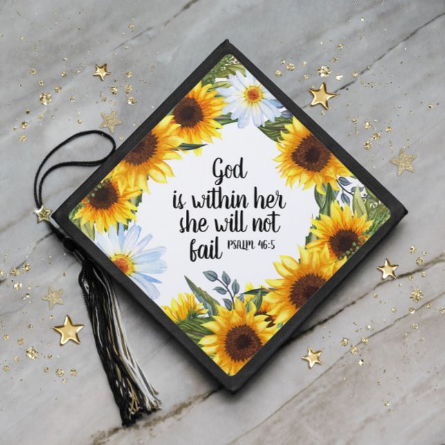Christian Yellow Sunflowers White Daisies Graduation Cap Topper (Creator Uploaded)