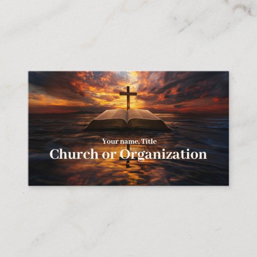 Christianity_Religious Cross and Bible In Sunset Business Card