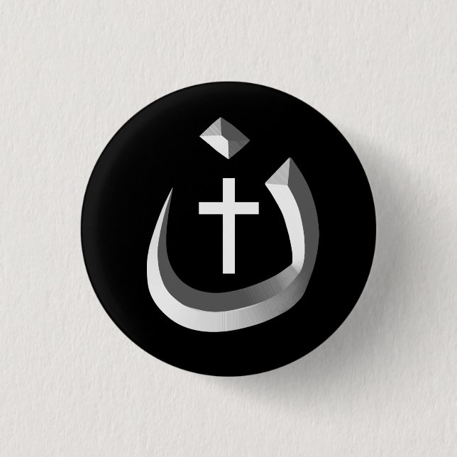 CHRISTIANITY SOLIDARITY - NAZARENE SYMBOL & CROSS PINBACK BUTTON (Front)