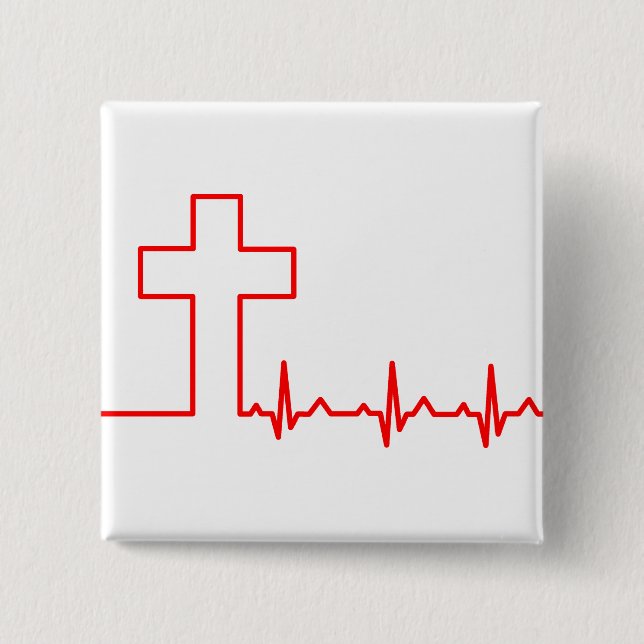 Christians Cross Heartbeat Life EKG ECG Button (Front)