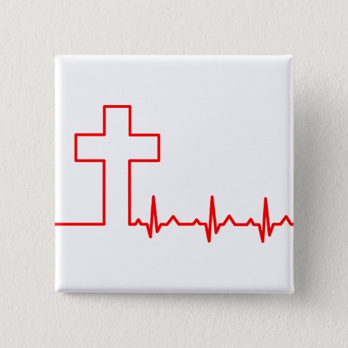 Christians Cross Heartbeat Life EKG ECG Button