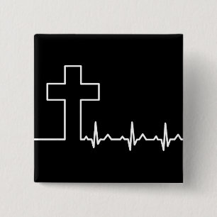 Christians Cross Heartbeat Life EKG ECG Button