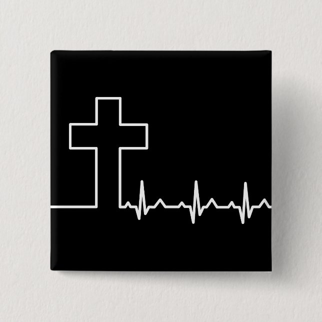 Christians Cross Heartbeat Life EKG ECG Button (Front)